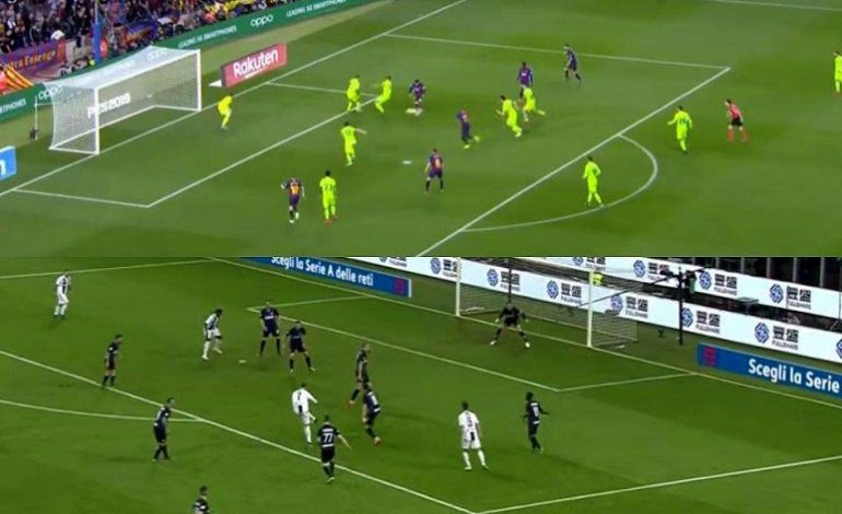 Buts de Messi et Cristiano Ronaldo à la même minute et de la même jambe