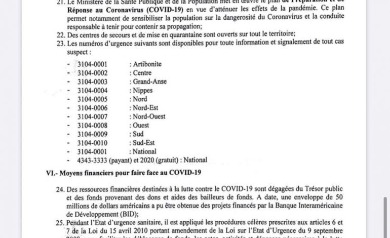 Coronavirus : le gouvernement haïtien dispose d’une enveloppe de 50 millions de dollars américains